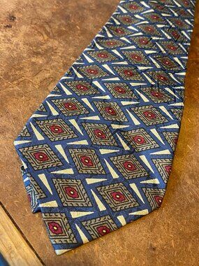1990s Neiman Marcus Blue Paisley Patterned Silk Tie Vintage